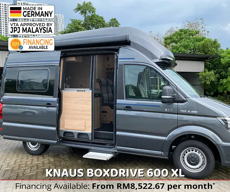Knaus Boxdrive 600 XL insect screen door providing ventilation and protection from insects, ideal for Malaysian climates.