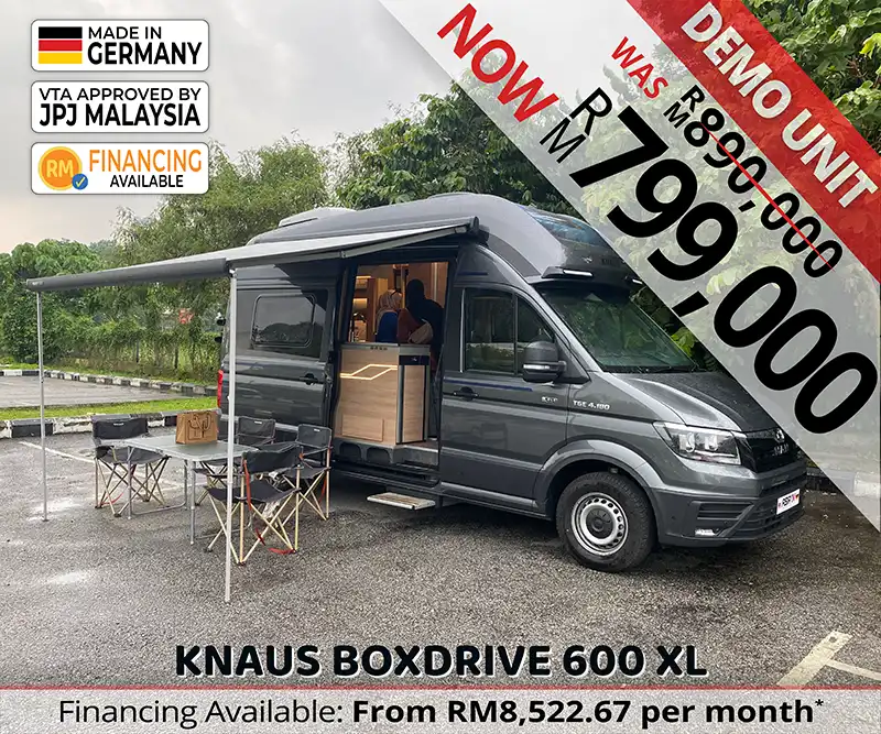 Knaus Boxdrive 600 XL luxury German camper van built for adventure, family travel, and comfortable living in Malaysia.
